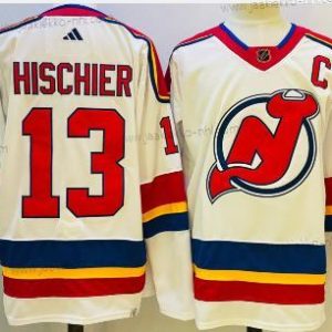 Miesten New Jersey Devils #13 Nico Hischier Valkoinen 2022 Käänteinen Retro Aito Paita