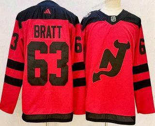 Miesten New Jersey Devils #63 Jesper Bratt Punainen 2024 Stadium Series Aito Paita