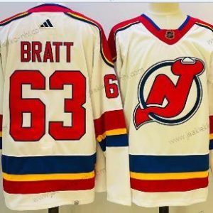 Miesten New Jersey Devils #63 Jesper Bratt Valkoinen 2022 Käänteinen Retro Aito Paita