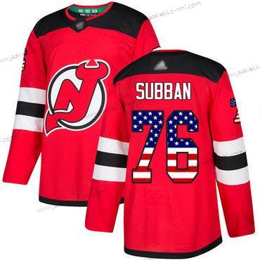 Miesten New Jersey Devils #76 P. K. Subban Punainen Kotiottelupaita Aito USA Flag Ommeltu Jääkiekko Paita