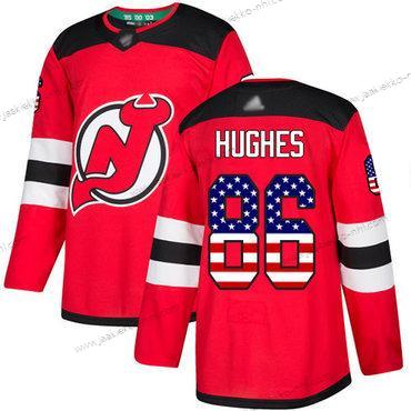 Miesten New Jersey Devils #86 Jack Hughes Punainen Kotiottelupaita Aito USA Flag Ommeltu Jääkiekko Paita