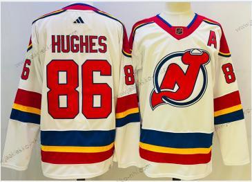 Miesten New Jersey Devils #86 Jack Hughes Valkoinen 2022 Käänteinen Retro Aito Paita