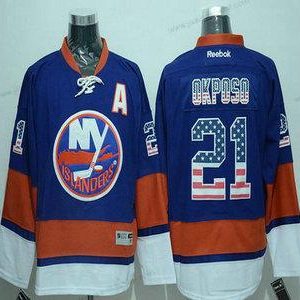 Miesten New York Islanders #21 Kyle Okposo Reebok Sininen USA Flag Jääkiekko Paita