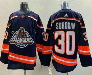 Miesten New York Islanders #30 Ilya Sorokin Laivastonsininen 2022 Käänteinen Retro Ommeltu Paita