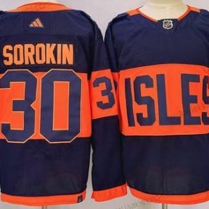 Miesten New York Islanders #30 Ilya Sorokin Laivastonsininen 2024 With Stadium Series Patch Ommeltu Paita