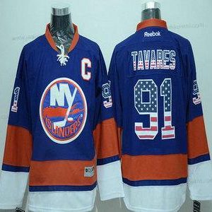 Miesten New York Islanders #91 John Tavares Sininen USA Flag Jääkiekko Paita