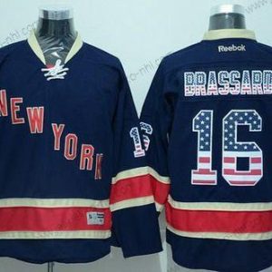 Miesten New York Rangers #16 Derick Brassard Reebok Laivastonsininen Sininen Vieraspaita USA Flag Jääkiekko Paita