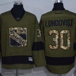 Miesten New York Rangers #30 Henrik Lundqvist Vihreä Salute to Service Ommeltu NHL Reebok Jääkiekko Paita