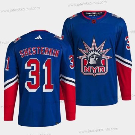 Miesten New York Rangers #31 Igor Shesterkin Sininen 2022 Käänteinen Retro Ommeltu Paita