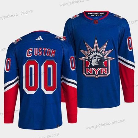 Miesten New York Rangers Mukautettu Sininen 2022 Käänteinen Retro Ommeltu Paita