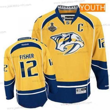 Miesten Nuoret Nashville Predators #12 Mike Fisher Keltainen 2017 Stanley Cup Finals C Patch Ommeltu NHL Reebok Jääkiekko Paita