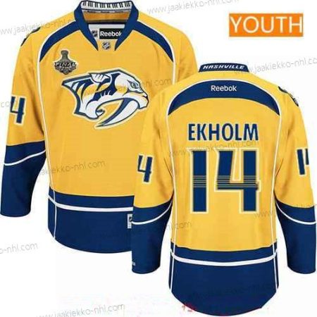 Miesten Nuoret Nashville Predators #14 Mattias Ekholm Keltainen 2017 Stanley Cup Finals Patch Ommeltu NHL Reebok Jääkiekko Paita