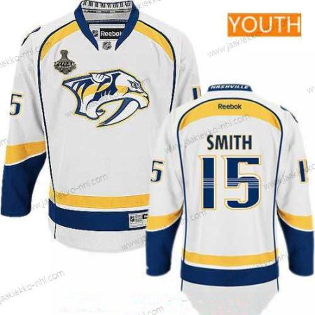 Miesten Nuoret Nashville Predators #15 Craig Smith Valkoinen 2017 Stanley Cup Finals Patch Ommeltu NHL Reebok Jääkiekko Paita