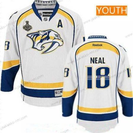 Miesten Nuoret Nashville Predators #18 James Neal Valkoinen 2017 Stanley Cup Finals A Patch Ommeltu NHL Reebok Jääkiekko Paita