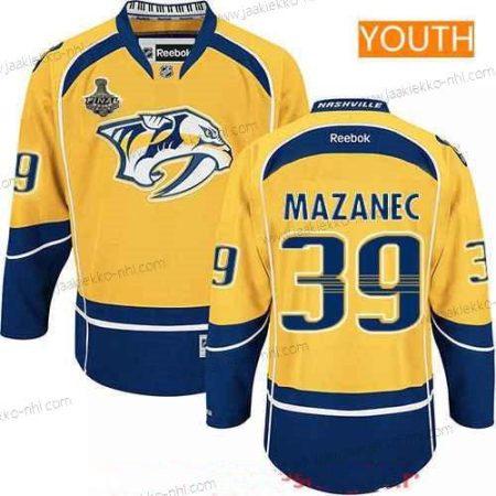 Miesten Nuoret Nashville Predators #39 Marek Mazanec Keltainen 2017 Stanley Cup Finals Patch Ommeltu NHL Reebok Jääkiekko Paita