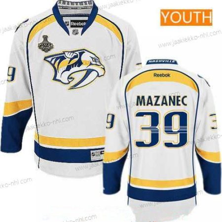 Miesten Nuoret Nashville Predators #39 Marek Mazanec Valkoinen 2017 Stanley Cup Finals Patch Ommeltu NHL Reebok Jääkiekko Paita