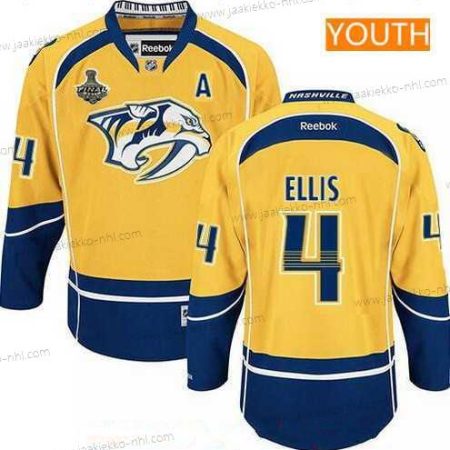 Miesten Nuoret Nashville Predators #4 Ryan Ellis Keltainen 2017 Stanley Cup Finals A Patch Ommeltu NHL Reebok Jääkiekko Paita