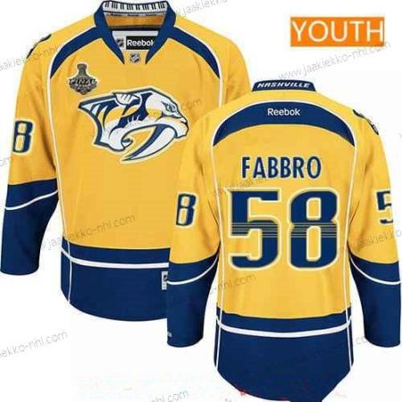 Miesten Nuoret Nashville Predators #58 Dante Fabbro Keltainen 2017 Stanley Cup Finals Patch Ommeltu NHL Reebok Jääkiekko Paita