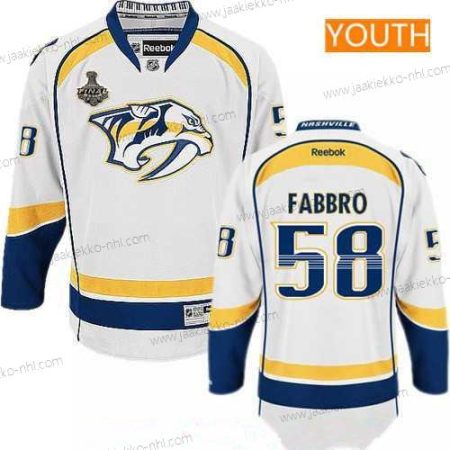 Miesten Nuoret Nashville Predators #58 Dante Fabbro Valkoinen 2017 Stanley Cup Finals Patch Ommeltu NHL Reebok Jääkiekko Paita