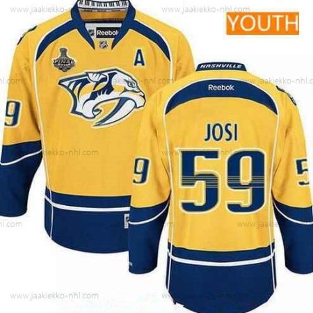 Miesten Nuoret Nashville Predators #59 Roman Josi Keltainen 2017 Stanley Cup Finals A Patch Ommeltu NHL Reebok Jääkiekko Paita