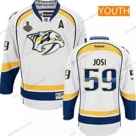 Miesten Nuoret Nashville Predators #59 Roman Josi Valkoinen 2017 Stanley Cup Finals A Patch Ommeltu NHL Reebok Jääkiekko Paita