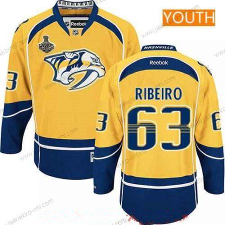 Miesten Nuoret Nashville Predators #63 Mike Ribeiro Keltainen 2017 Stanley Cup Finals Patch Ommeltu NHL Reebok Jääkiekko Paita