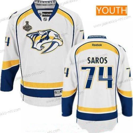 Miesten Nuoret Nashville Predators #74 Juuse Saros Valkoinen 2017 Stanley Cup Finals Patch Ommeltu NHL Reebok Jääkiekko Paita