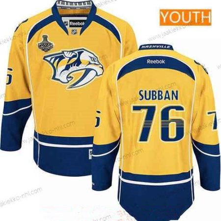 Miesten Nuoret Nashville Predators #76 P.K. Subban Keltainen 2017 Stanley Cup Finals Patch Ommeltu NHL Reebok Jääkiekko Paita