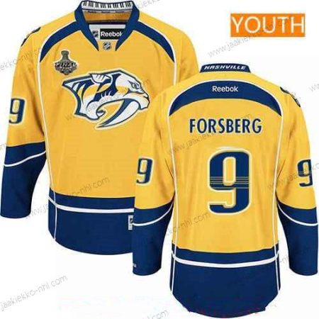 Miesten Nuoret Nashville Predators #9 Filip Forsberg Keltainen 2017 Stanley Cup Finals Patch Ommeltu NHL Reebok Jääkiekko Paita