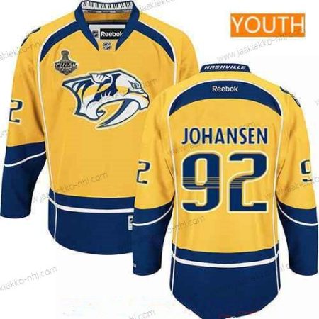 Miesten Nuoret Nashville Predators #92 Ryan Johansen Keltainen 2017 Stanley Cup Finals Patch Ommeltu NHL Reebok Jääkiekko Paita