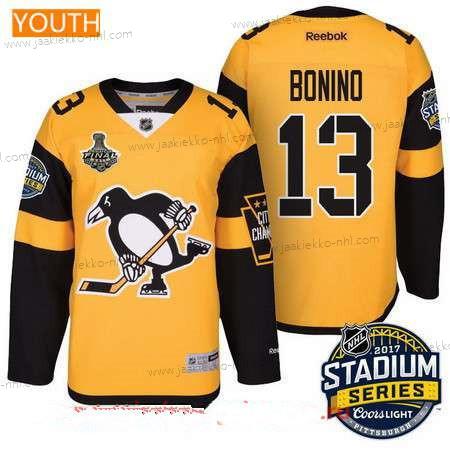 Miesten Nuoret Pittsburgh Penguins #13 Nick Bonino Keltainen Stadium Series 2017 Stanley Cup Finals Patch Ommeltu NHL Reebok Jääkiekko Paita