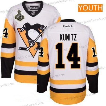 Miesten Nuoret Pittsburgh Penguins #14 Chris Kunitz Valkoinen Vieraspaita 2017 Stanley Cup Finals Patch Ommeltu NHL Reebok Jääkiekko Paita