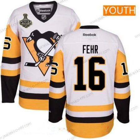 Miesten Nuoret Pittsburgh Penguins #16 Eric Fehr Valkoinen Vieraspaita 2017 Stanley Cup Finals Patch Ommeltu NHL Reebok Jääkiekko Paita