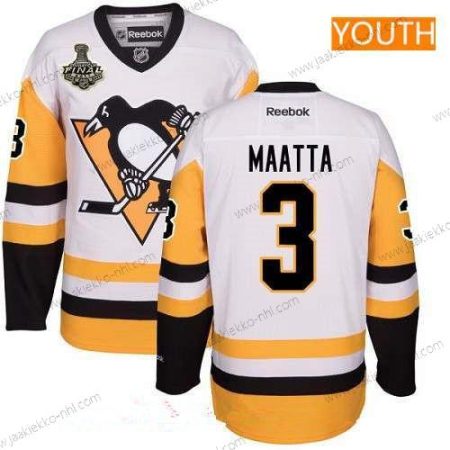 Miesten Nuoret Pittsburgh Penguins #3 Olli Maatta Valkoinen Vieraspaita 2017 Stanley Cup Finals Patch Ommeltu NHL Reebok Jääkiekko Paita