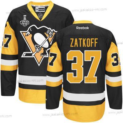 Miesten Nuoret Pittsburgh Penguins #37 Jeff Zatkoff Musta With Kulta 2017 Stanley Cup NHL Finals Patch Paita