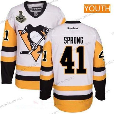 Miesten Nuoret Pittsburgh Penguins #41 Daniel Sprong Valkoinen Vieraspaita 2017 Stanley Cup Finals Patch Ommeltu NHL Reebok Jääkiekko Paita