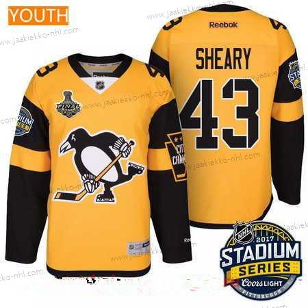 Miesten Nuoret Pittsburgh Penguins #43 Conor Sheary Keltainen Stadium Series 2017 Stanley Cup Finals Patch Ommeltu NHL Reebok Jääkiekko Paita