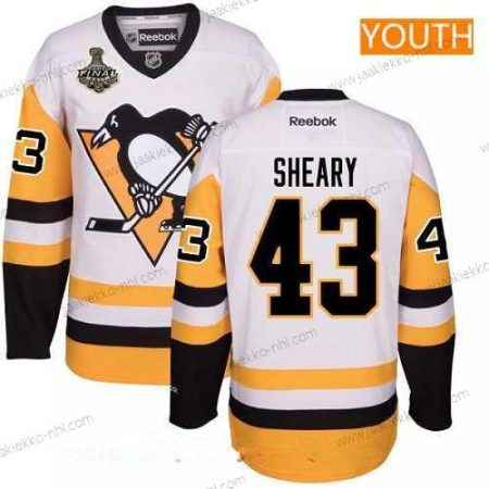 Miesten Nuoret Pittsburgh Penguins #43 Conor Sheary Valkoinen Vieraspaita 2017 Stanley Cup Finals Patch Ommeltu NHL Reebok Jääkiekko Paita