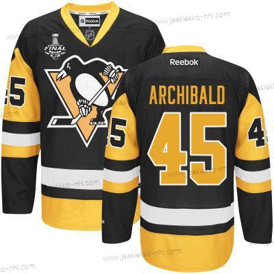 Miesten Nuoret Pittsburgh Penguins #45 Josh Archibald Musta With Kulta 2017 Stanley Cup NHL Finals Patch Paita