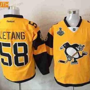 Miesten Nuoret Pittsburgh Penguins #58 Kris Letang Keltainen Stadium Series 2017 Stanley Cup Finals Patch Ommeltu NHL Reebok Jääkiekko Paita