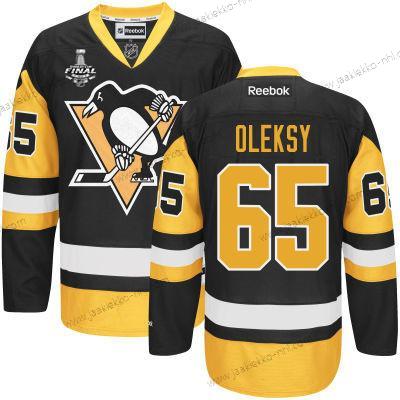 Miesten Nuoret Pittsburgh Penguins #65 Steve Oleksy Musta With Kulta 2017 Stanley Cup NHL Finals Patch Paita