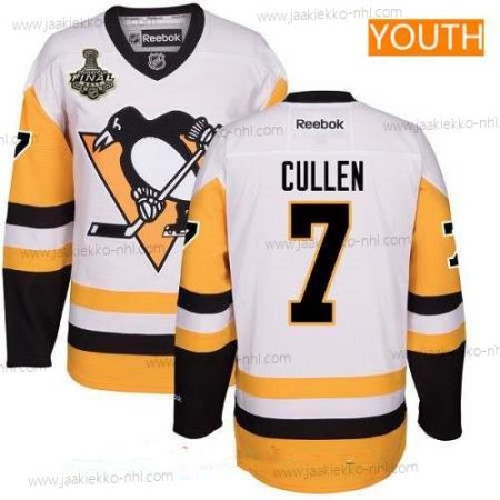 Miesten Nuoret Pittsburgh Penguins #7 Matt Cullen Valkoinen Vieraspaita 2017 Stanley Cup Finals Patch Ommeltu NHL Reebok Jääkiekko Paita