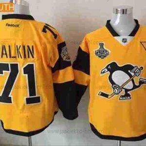 Miesten Nuoret Pittsburgh Penguins #71 Evgeni Malkin Keltainen Stadium Series 2017 Stanley Cup Finals Patch Ommeltu NHL Reebok Jääkiekko Paita