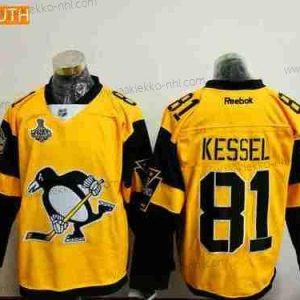 Miesten Nuoret Pittsburgh Penguins #81 Phil Kessel Keltainen Stadium Series 2017 Stanley Cup Finals Patch Ommeltu NHL Reebok Jääkiekko Paita