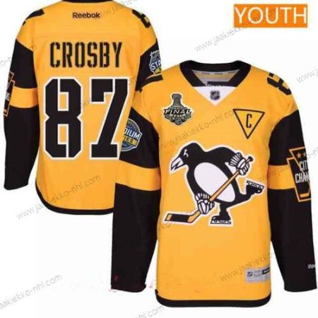 Miesten Nuoret Pittsburgh Penguins #87 Sidney Crosby Keltainen Stadium Series 2017 Stanley Cup Finals Patch Ommeltu NHL Reebok Jääkiekko Paita