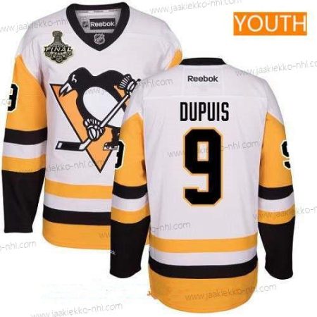 Miesten Nuoret Pittsburgh Penguins #9 Pascal Dupuis Valkoinen Vieraspaita 2017 Stanley Cup Finals Patch Ommeltu NHL Reebok Jääkiekko Paita