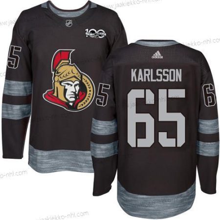 Miesten Ottawa Senators #65 Erik Karlsson Musta 1917-2017 100th Vuosipäivä Ommeltu NHL Paita