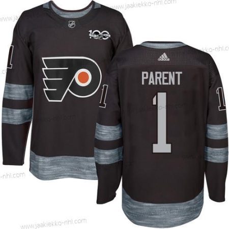 Miesten Philadelphia Flyers #1 Bernie Parent Musta 1917-2017 100th Vuosipäivä Ommeltu NHL Paita