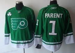 Miesten Philadelphia Flyers #1 Bernie Parent St. Patrick’S Day Vihreä Paita