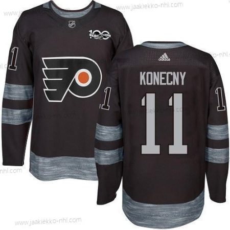 Miesten Philadelphia Flyers #11 Travis Konecny Musta 1917-2017 100th Vuosipäivä Ommeltu NHL Paita